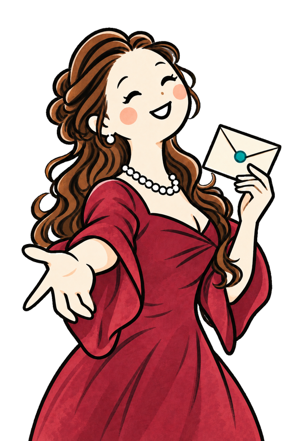 封筒を持って手を差し出すMitzyのイラスト